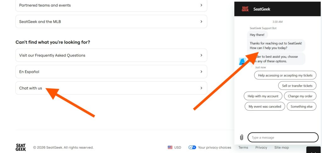 Live Chat Seatgeek