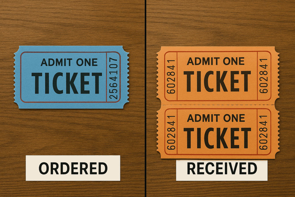 Tickets Not as Ordered
